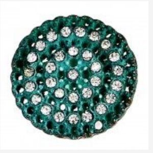 Green Patina Clear Crystal Button Post Earring